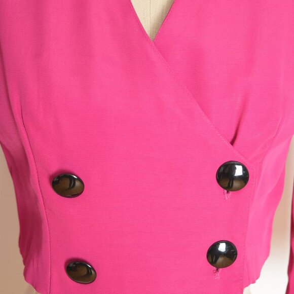 vintage 80s jacket fucshia pink crop top strong shoulder cropped blazer S - Picture 3 of 8
